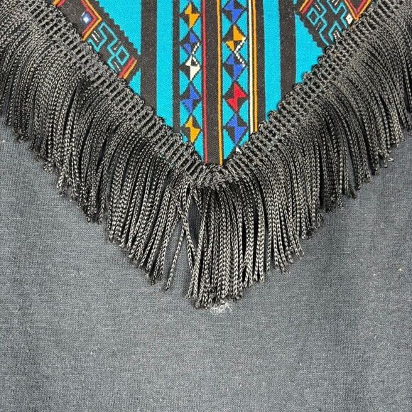 Vintage 80s Southwest Rodeo Aztec Fringe Long Sleeve Shirt Black OS XL Cowgirl - Picture 3 of 11